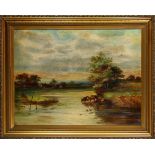 River Landscape with Cattle, 1921, oil on canvas, initialed "E. H." and dated lower right,