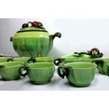 (lot of 12) California pottery "Apple" drinks service, consisting of a platter, punch bowl with