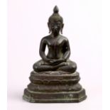 Thai bronze Buddha, 19th century, seated and in dhyana mudra on a double lotus pedestal, 7.5"h