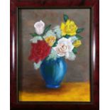 Vase of Roses, 2005, oil on board, signed "Steve Kutikakes" and dated lower right, overall (with