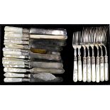 (lot of 25) English sterling silver and mother of pearl utensil group, consisting of (15)