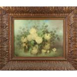 American School (20th century), Blooming Roses, oil on board, unsigned, overall (with frame): 24"h x