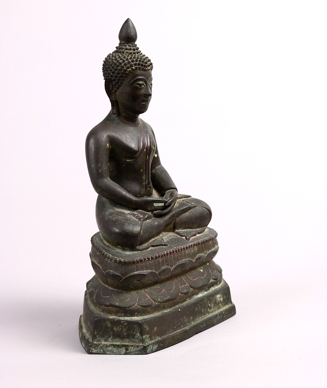 Thai bronze Buddha, 19th century, seated and in dhyana mudra on a double lotus pedestal, 7.5"h - Image 2 of 7