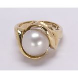 Cultured pearl and 14k yellow gold ring Featuring (1) cultured pearl, measuring approximately 11.0