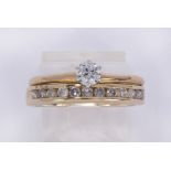 Diamond and 14k yellow gold ring set Including 1) ring, featuring (1) full-cut diamond, weighing