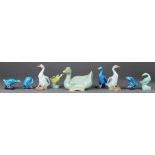 (lot of 9) Chinese glazed porcelain ducks, the largest with a turquoise glaze on its body with
