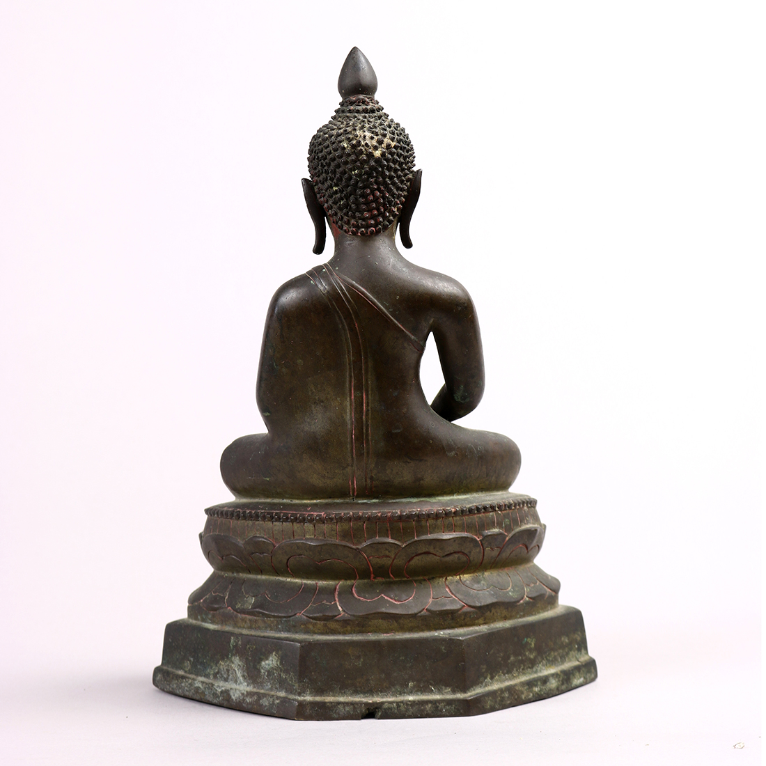 Thai bronze Buddha, 19th century, seated and in dhyana mudra on a double lotus pedestal, 7.5"h - Image 4 of 7