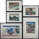 (lot of 5) Japanese woodblock prints: Utagawa Hiroshige (1797-1958), four from the series 'Fifty-