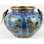 Chinese large cloisonne enameled jar, late Qing/Republic period, the body with four reserves each