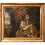 European School (17th/18th century), Woman with Angel, oil on canvas, unsigned, overall (with