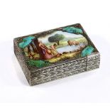 Continental .800 silver, gilt and enamel ladies box, the top having a pastoral image painted on