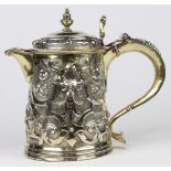 Ireland, Dublin silver and gilt wine flagon, possibly 17th century, having a hinged lid over an