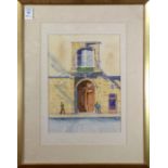 Building Exterior, watercolor, unsigned, 20th century, overall (with frame): 25.5"h x 20.5"w