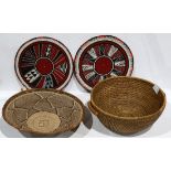 (lot of 4) Decorative woven group, consisting of (2) African Hausa, Nigeria woven placemats, 14"
