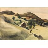 Millard Sheets (American, 1907-1989), Farm In The Foothills, watercolour on silk