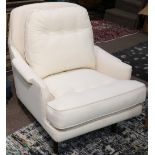 Edward Wormley for Dunbar lounge chair circa 1955, having a white upholstery, back cushion tufted,