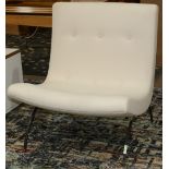 Milo Baughman for Thayer Coggin scoop chair circa 1960, having cream upholstery and rising on