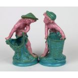 (lot of 2) Royal Worcester majolica figural sculptures circa 1870, each depicting a harvester,