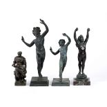 (lot of 4) Grand Tour figural group, consisting of a bronze figure of Julius Cesaer, (2) Satyrs