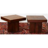 Pair of Milo Baughman occasional tables, each with walnut veneer, and rising on an X form