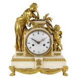 French ormolu mounted clock, the well cast case depicting an allegorical scene with a putto