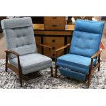 (lot of 2) Mid Century lounge chair group circa 1960, consisting of a James Company reclining chair,