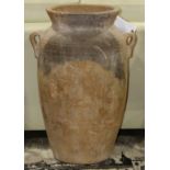 Greco Roman style terra cotta urn, the tapering ovoid body having a flaring rim, with (2) handles at