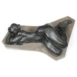 Olger Villegas Cruz (Cuban, b. 1943), Mujer Descansando, 1997, bronze sculpture atop marble base,