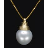 South Sea cultured pearl and 18k yellow gold pendant-necklace Featuring (1) South Sea cultured