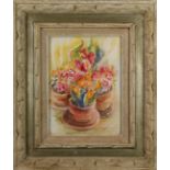 Sylvia Janura (American, 20th century), Still Life With Potted Flowers, watercolor, signed lower