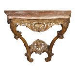 Louis XV carved oak console d'applique, second half 18th century, having a serpentine marble top