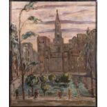 Sara Ethel Kolb Danner (American, 1894-1969), City Center Chapel, oil on board, signed lower