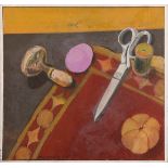 Victor Moscoso (American, b. 1936), "Still Life with Scissors," 1964, oil on canvas, signed and