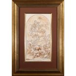 "Nella Chiefa di S. Midi di Candeli in Fir," ink and sepia wash on paper, signed "AD Gabbiani" lower