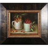 Still Life with Cherries, oil on canvas, signed "M. Moshall" lower right, 20th century, overall (