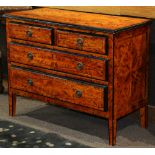 Custom Amalfi style commode, having a polychrome and partial ebonized body, the entire case with