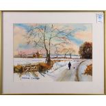 Hopkins Colmant (American, 20th century), Winter's Day Walk, watercolor, signed lower left,