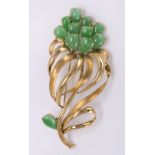 Jadeite and 14k yellow gold brooch Featuring (11) pear-shaped jadeite cabochons, measuring