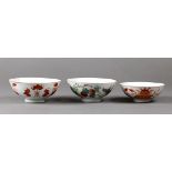 (lot of 3) Chinese enameled porcelain bowls: the first, with butterflies and melons; the other two