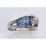 Aquamarine, diamond and 14k white gold ring Featuring (1) aquamarine, weighing approximately 2.00