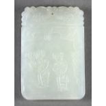 Chinese jade plaque, of rectangular form carved with two children, reversed by lotus, below