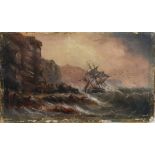 British School (19th century), "Wreck of Scarboro Rocks," watercolor on paper (card stock),