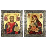 (lot of 2) Byzantine style icons, one depicting the Mother of God, the other depicting Christ