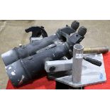 (lot of 2) Large naval binoculars marked NGF R-1, NGF SK 231, with later metal stand, 24"w x 16"w