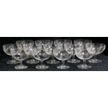 (lot of 13) Continental etched crystal dessert bowls circa 1920, each having stylized reserves in