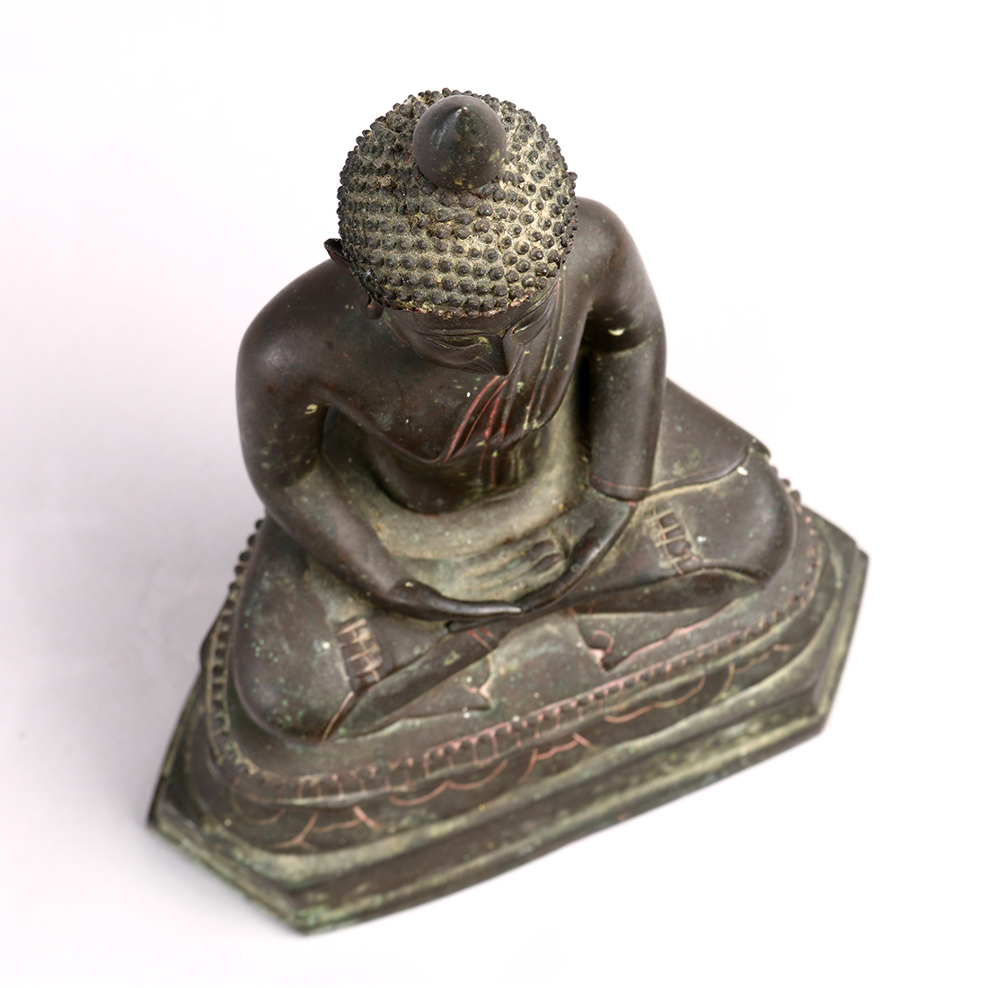 Thai bronze Buddha, 19th century, seated and in dhyana mudra on a double lotus pedestal, 7.5"h - Image 7 of 7