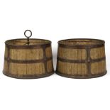 Pair of Arts and Crafts mica and copper lamp shades, each of drum form with cut out reserves, the