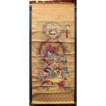 Chinese/Japanese Buddhist painting, Guanyin and Guardian King, ink and color on silk, with a name