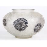 R Lalique Dahlias vase no. 938 circa 1923, having a frosted body with black enamel accents (M p.