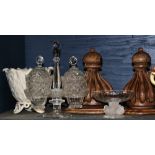 (lot of 5) Decorative article group, consisting of a Lalique glass compote, a pair of carved wall